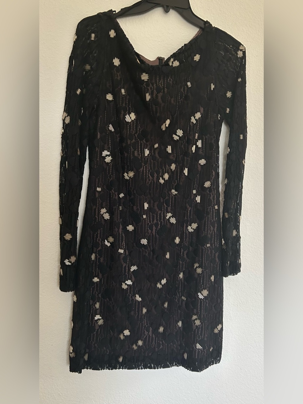 Women Diane Von Furstenberg Black Lace with Blush Lining Dress
